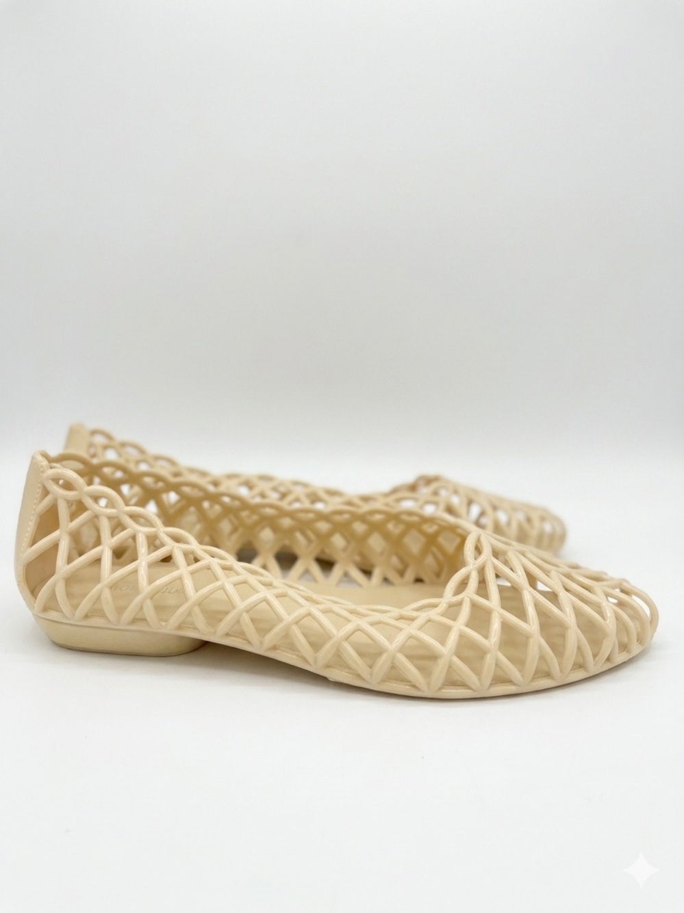 Vintage 80s 90s Woven Jelly Ballet Flats Cream Yellow Pointed Toe Sz 9
